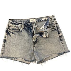 FRAME Le Simone High Rise Cut-Off Denim Shorts Acid Wash Raw Hem Size 29 Retro